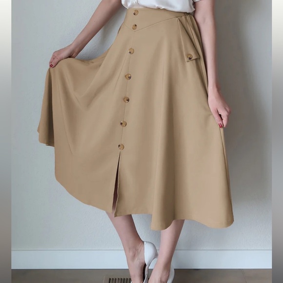 belle poque Dresses & Skirts - NWT Belle Poque Tan Midi Skirt Vintage Pinup Inspired Rockabilly Safari Size 2X